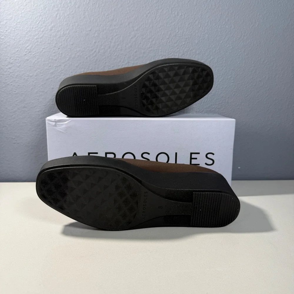 Aerosoles Brown Textile Platform Wedge Pumps Womens‎ Size 8 Round Toe Slip On